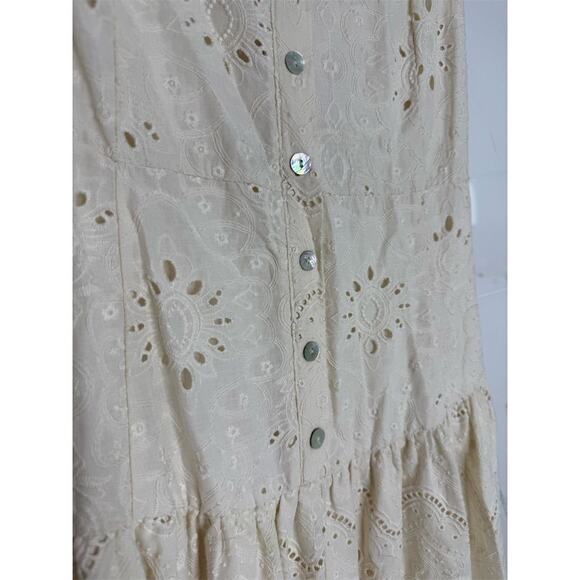 House of Harlow 1960 Beige Embroidered Cotton Midi Dress 8 viral coastal summer - Picture 7 of 16